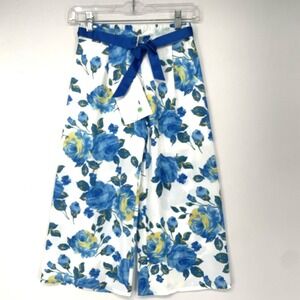 Byblos Girls Wide Leg Floral Pants Ribbon Belt Italy Size 34  7 US Culottes New